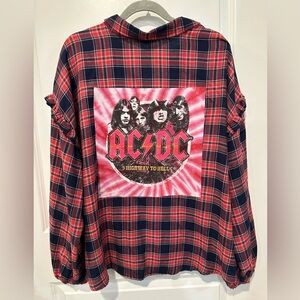 AC/DC HIGHWAY TO HELL tshirt Upcycled flannel shirt XL or pick size